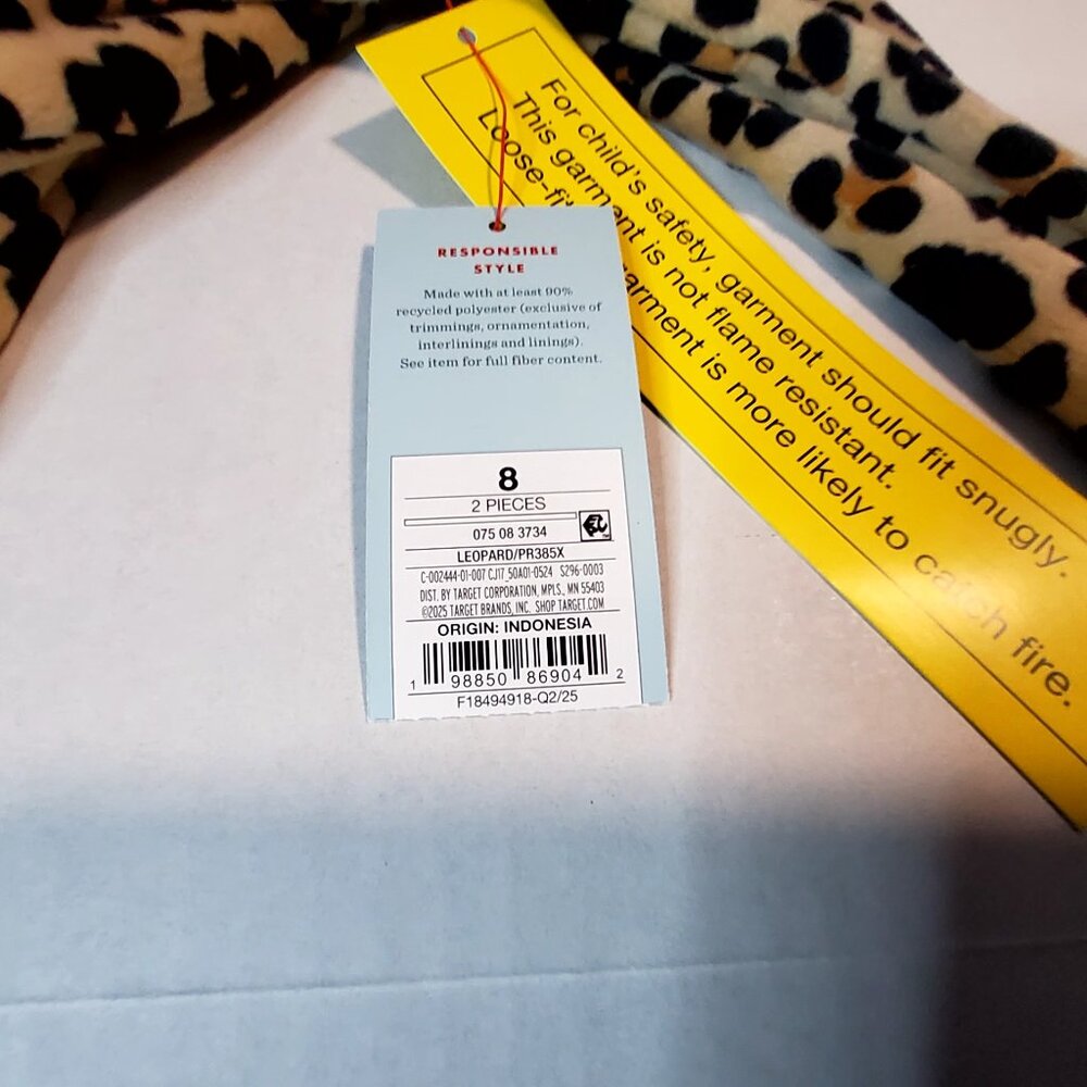 Cat And Jack Leopard Print Long Sleeve Stretchy Pajama Set For Women Size 8 - Picture 12 of 13